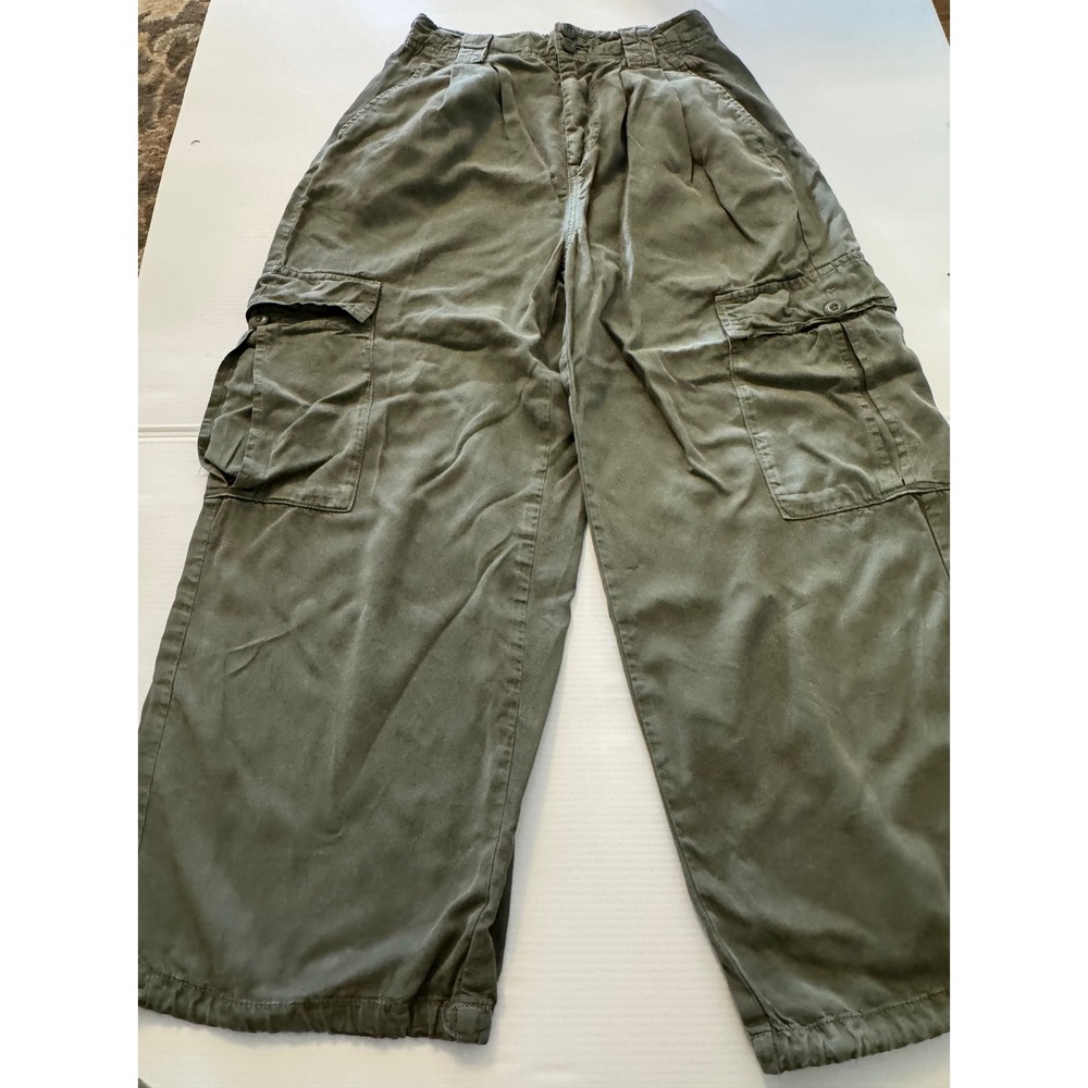 American Eagle Olive Green High Rise Wide Leg Cargo Pants with Draw 0